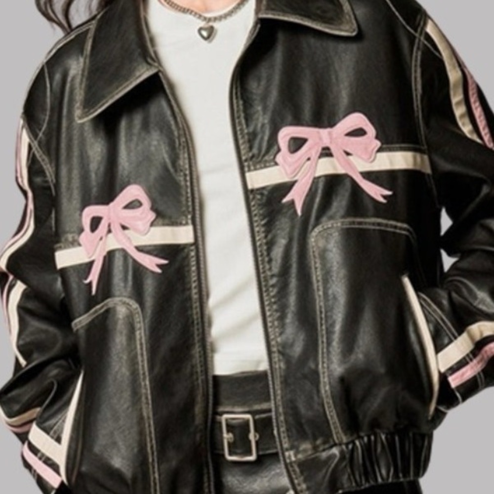 DIDDI MODA Ribbon Leather Jacket
